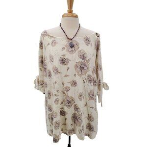 Maurices Womens Floral Slit Sleeve Blouse Size 3X Short‎ Sleeve Scoop Neck NWT